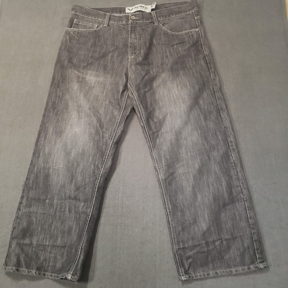 Vintage Avirex Jeans Mens 38 X 30 Gray Denim Baggy Y2k Hip Hop Embroidered Fade